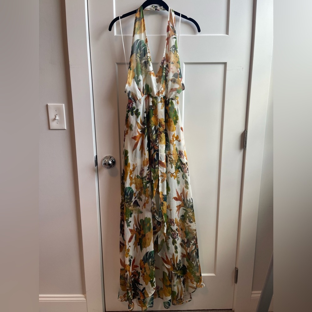 Floral Halter Romper with High to low skirt